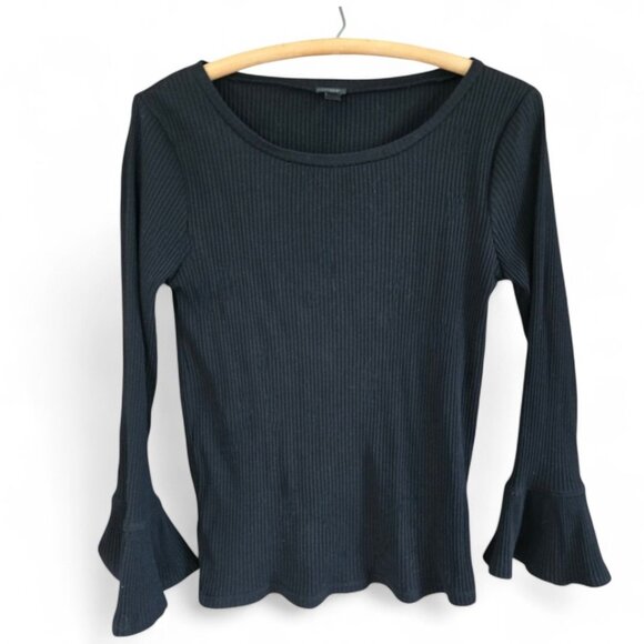 J.Crew Tops - J.Crew Womens Medium Ribbed Knit Top With Ruffle Sleeves Black